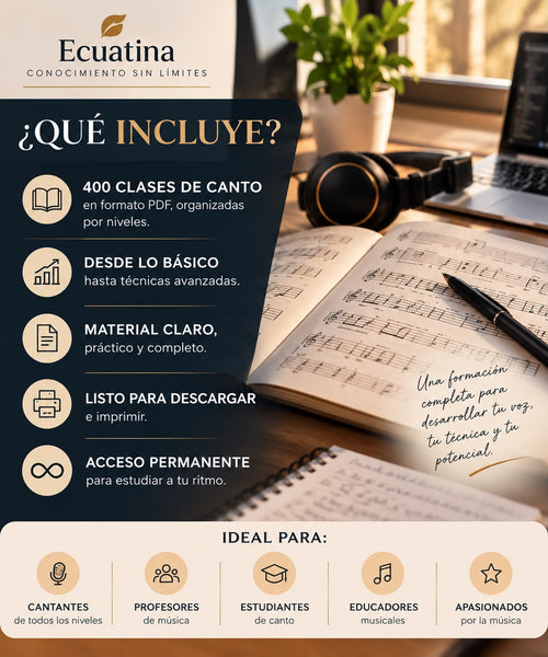 400 CLASES DE CANTO EN PDF + 4 BONOS EXCLUSIVOS GRATIS